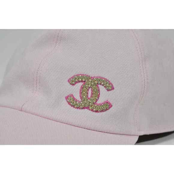 Chanel 22P Light Pink Denim Gold Sequin CC Logo Baseball Cap Curved Peak Hat main image 10